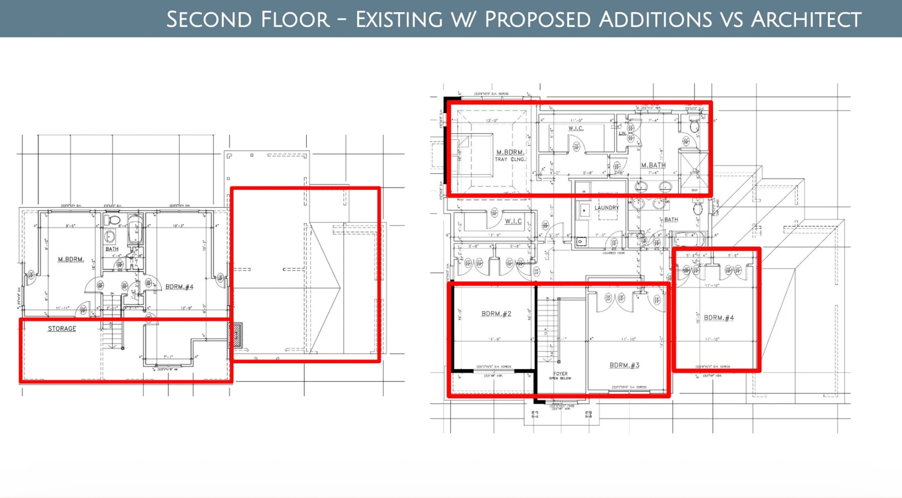 Second floor — existing with proposed additions vs. architect